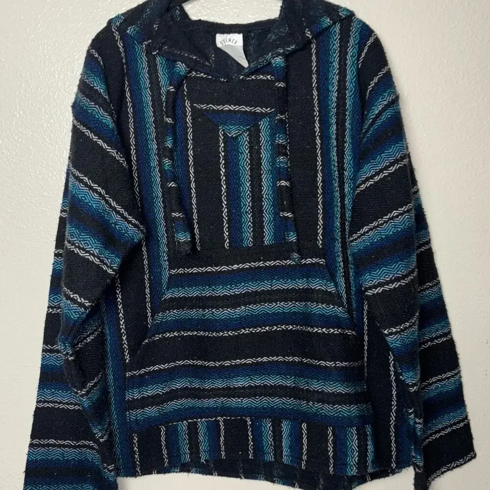 DELMEX Baja Hoodie Sweater unisex medium black/blue relaxed fit hippie